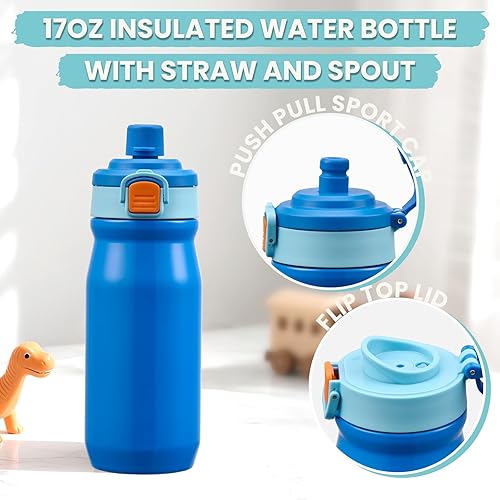 Miniatura 5 de PIQUEBAR Lonchera Bento para niños con bolsa de almuerzo térmica de 8 onzas, con bolsa de almuerzo aislada, botella de agua aislada con popote para