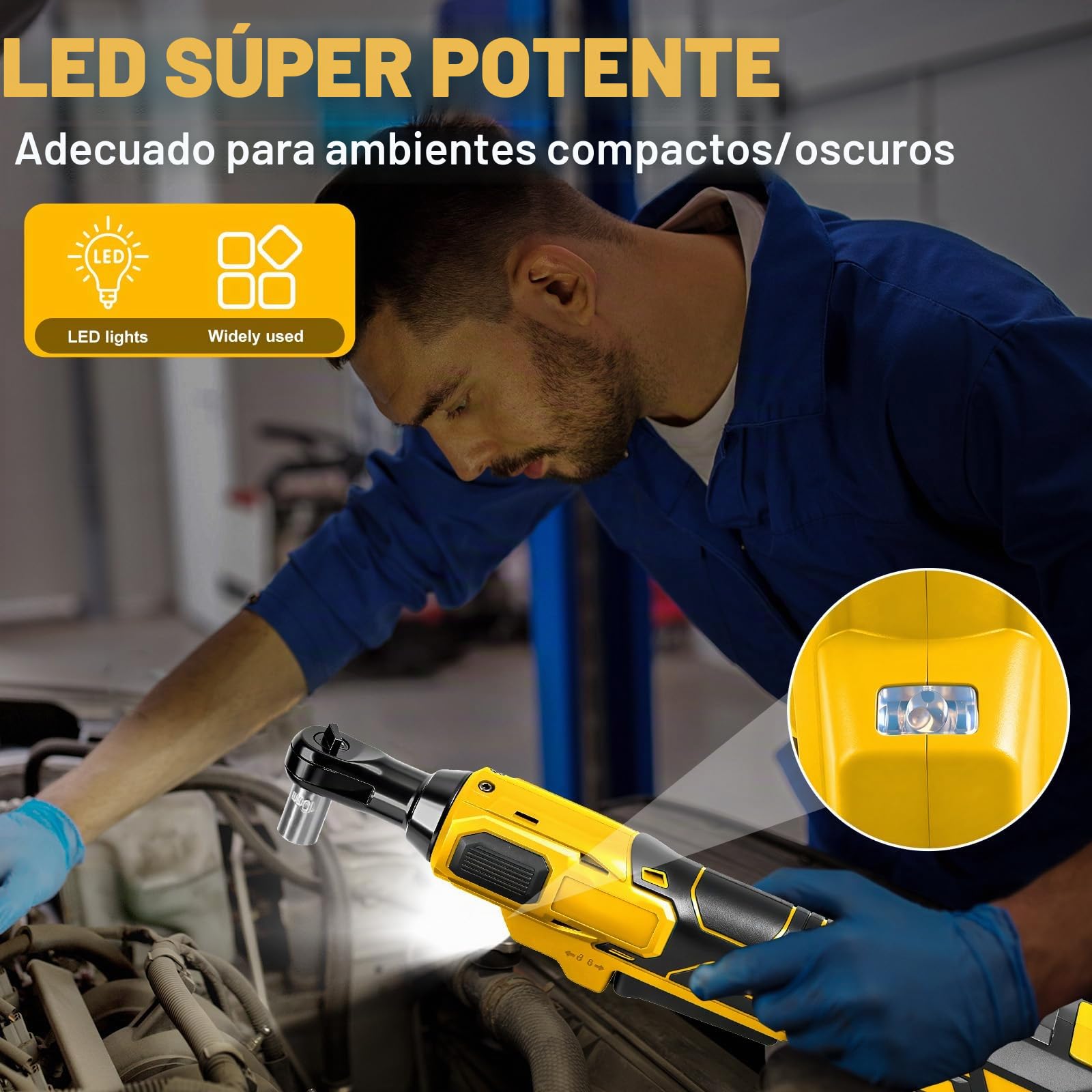 Llave de carraca 3/8" a batería para Dewalt 20V (sin batería) | 80 Nm, Carraca Eléctrica sin Escobillas, Adaptador 1/4", Barra de Extensión y 7 Llaves