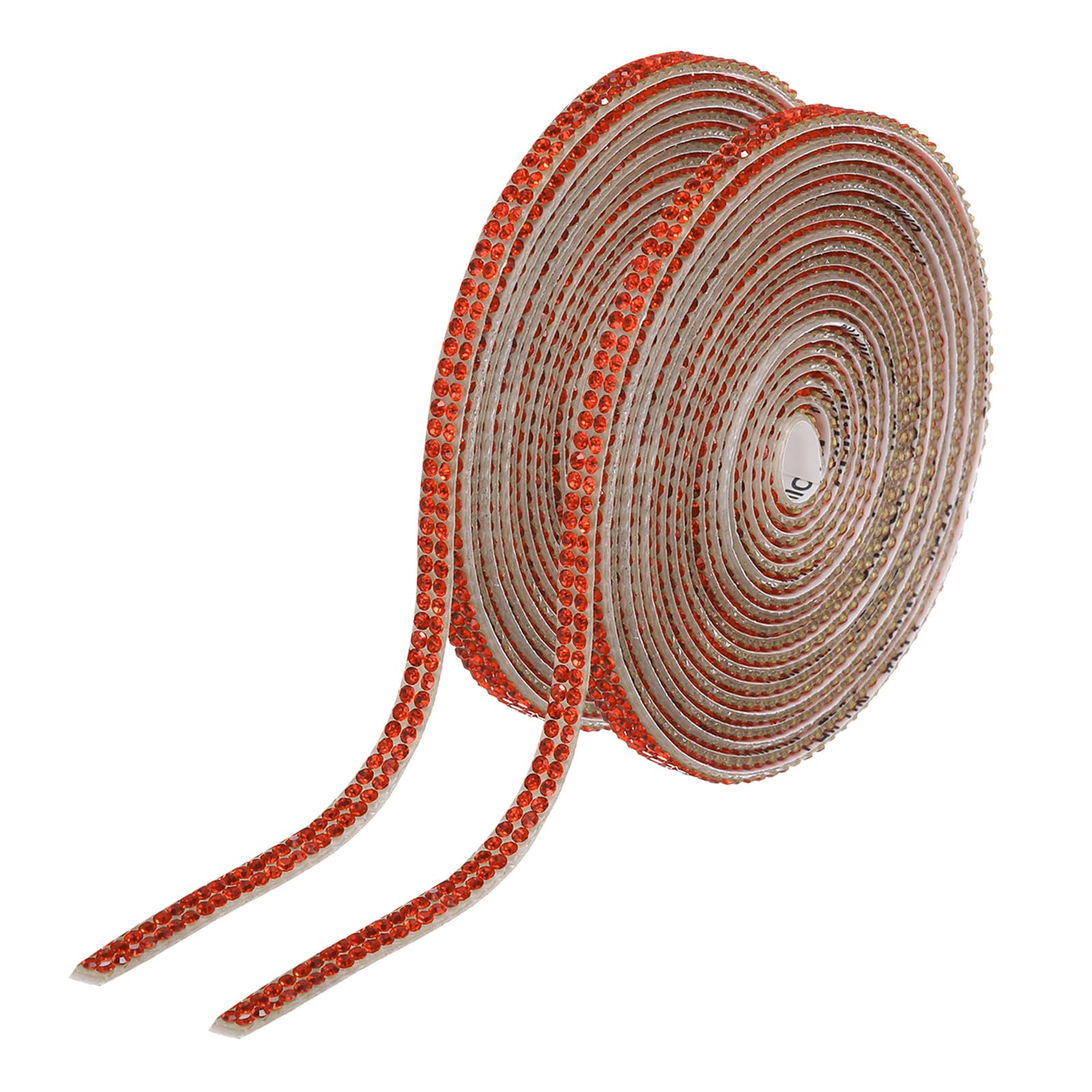 sourcing map 2Pcs Rhinestone Ribbon Self Adhesive Crystal Rhinestone Strips 0.4cm x 3 Yard Bling Rhinestone Ribbon Roll 2 Rows for DIY Crafts Wedding Clothing Nails Decoration, Orange