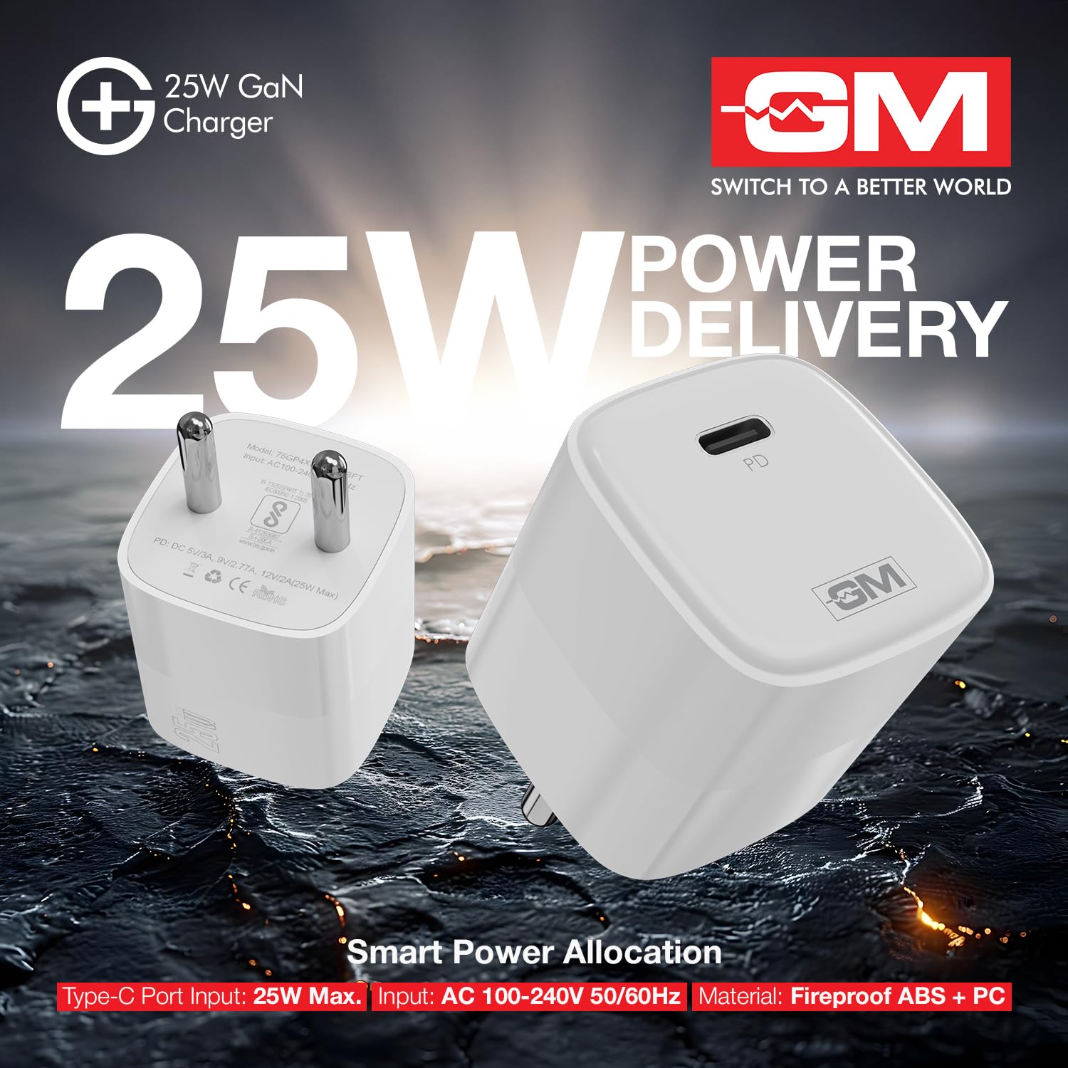 GM G+ 25W GaN Fast Charger with USB-C Port | PD 3.0 QC 3.0, Compact Travel Charger with Advanced Safety Protection for iPhone, Samsung, Pixel Series | 1 Year Warranty 2