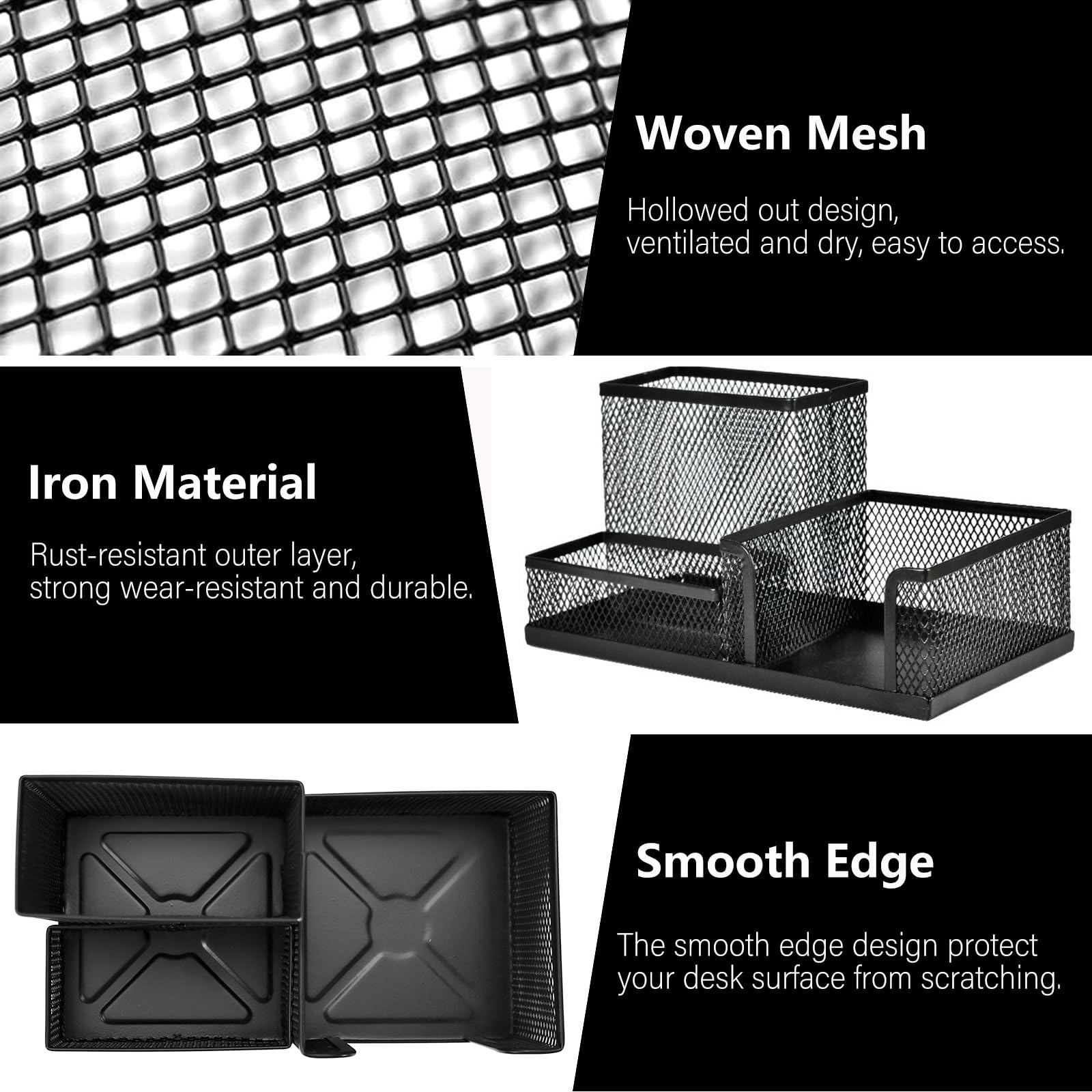ASTIMESA Stift-Organizer aus Metall für den Schreibtisch mit 3 Fächern, Büro-Schreibtisch-Organizer, Stiftebecher, Caddy für Schreibwaren, Marker, Aufbewahrung, Schule, Heimbedarf (Schwarz, Silber,