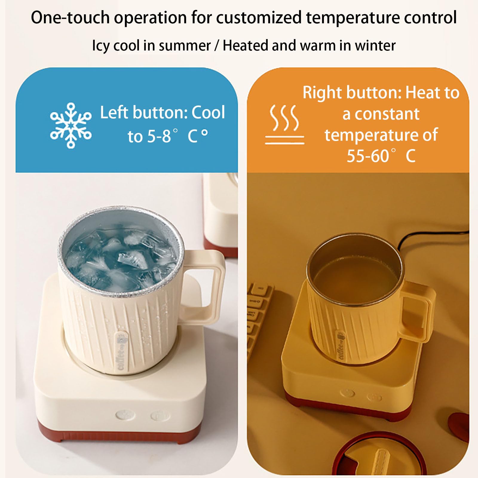 Calentador Y Enfriador De Tazas Eléctrico, Función De Calentamiento Y Enfriamiento Rápidos, Control De Temperatura para Bebidas De Escritorio, para Café Té Leche Zumo Y Cerveza,Beige Red-12.8cm