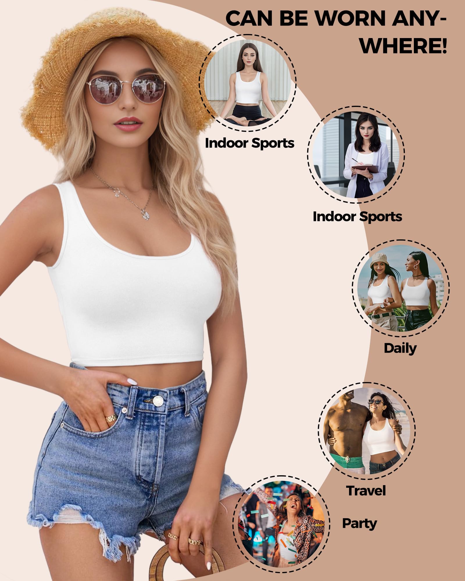Lot de 2 à 3 débardeurs pour femme, haut court sans manches à col en U, haut court basique dos nageur, haut de sport athlétique
