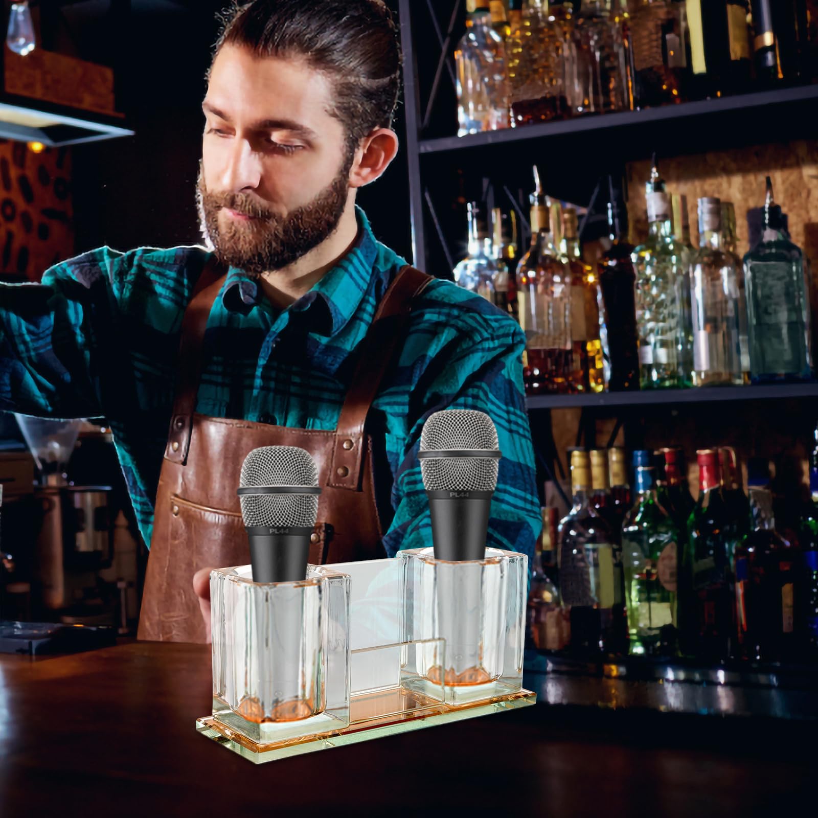 Supporto Microfono in Acrilico, Base da Tavolo per Wireless | Fondo Antiscivolo, Uso su Palchi e Broadcasting, Design Trasparente, Accessorio per Microfono