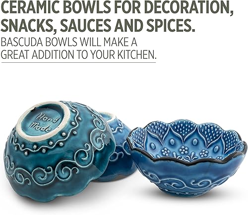 Miniatura 7 de Bascuda Juego de 6 cuencos pequeños de cerámica con caja de regalo, tazones para aperitivos, tapas, postre, nueces, oliva, salsa de soja, colorido,