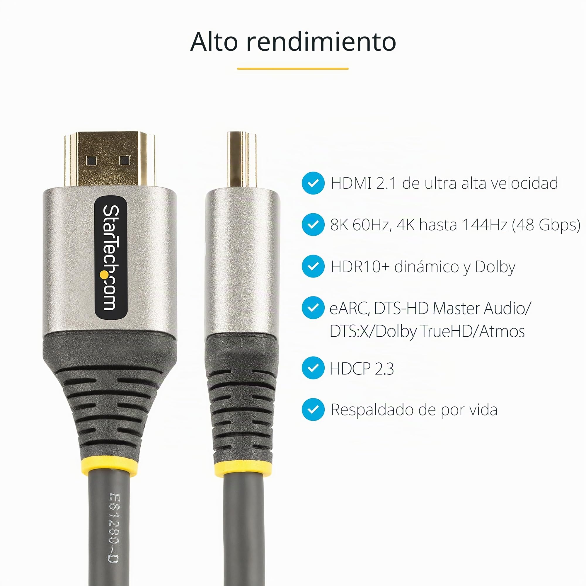 StarTech Cable HDMI 2.1 de 4m Ultra Alta Velocidad, 8K 60Hz, HDR10+ | Blindaje de aluminio EMI, Conectores chapados en oro, Compatible con USB-C a HDMI, MacBook serie M