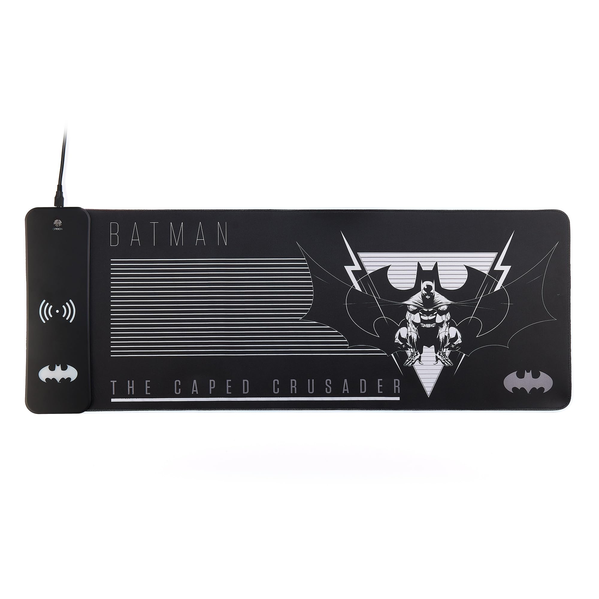DC Comics Batman XL RGB Gaming Mat with 15W Wireless Charger | Customizable LED, Anti-Slip, Spill-Resistant