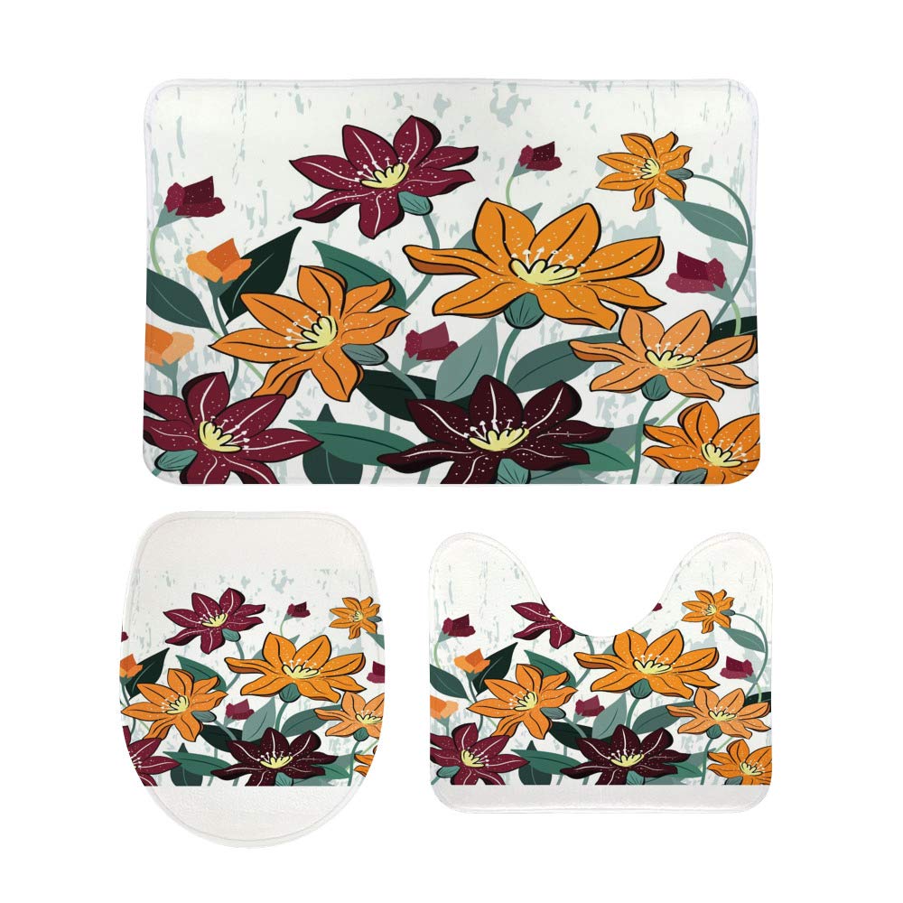 Tapis de salle de bain antidérapants motif fleurs oranges pour votre sol