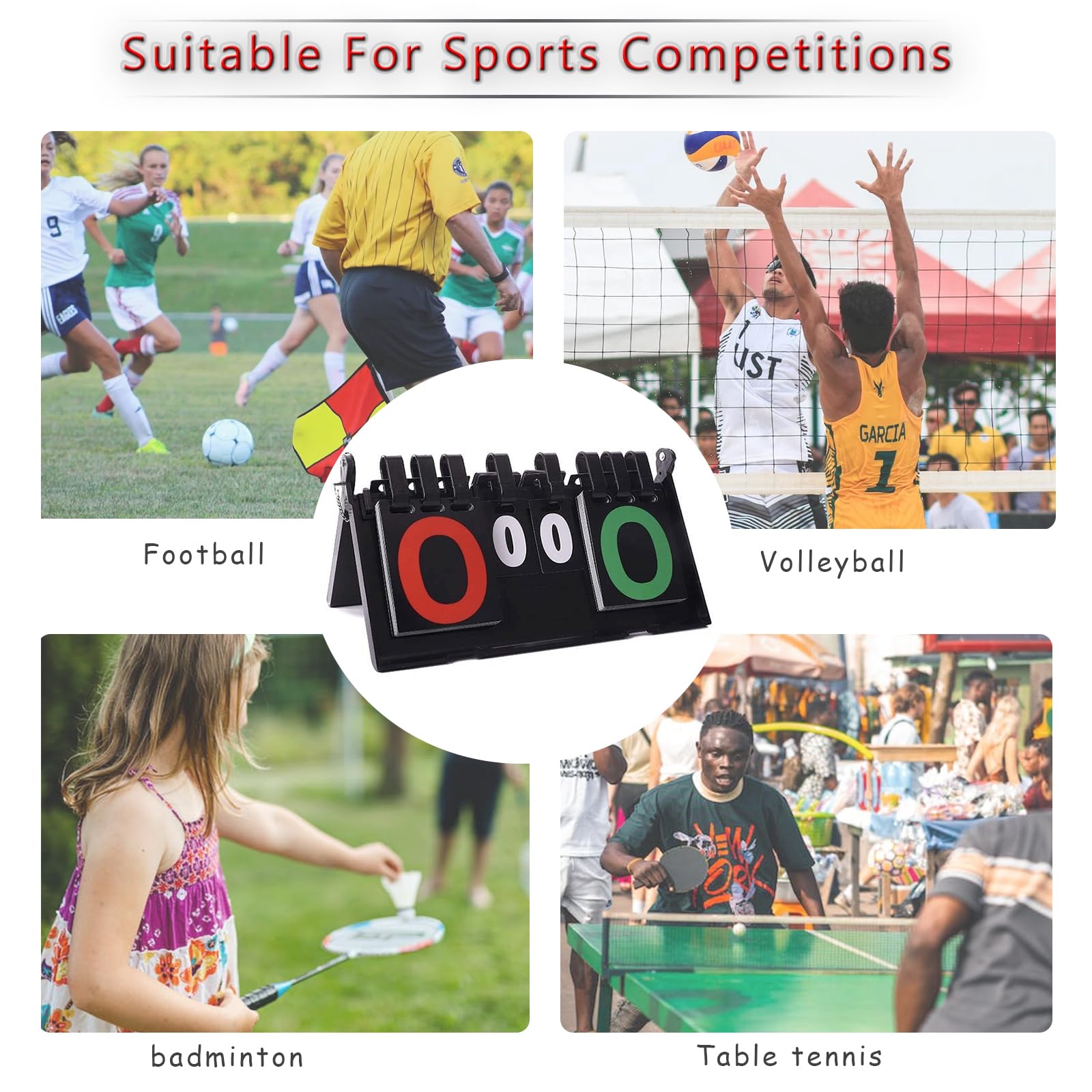 Tabellone Segnapunti Sportivo a 4 Cifre Portatili Tabella Segnapunti a Flip Competizioni Sportive Scoreboard per Badminton Tennistavolo Pallavolo Calcio Boxe