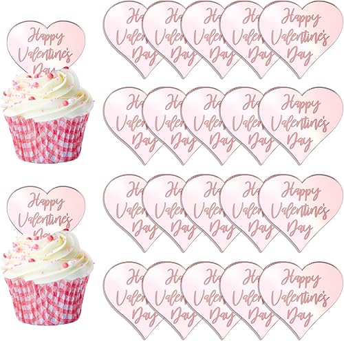 URROMA Decoración para cupcakes de feliz día de San Valentín, 20 piezas de oro rosa con temática de amor dulce para el día de San Valentín para baby