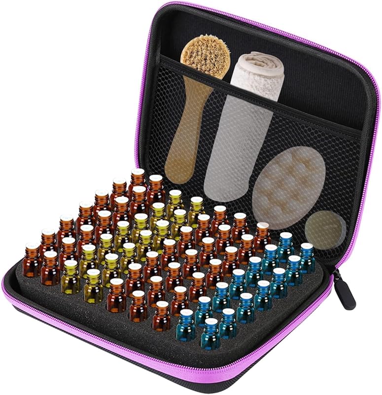 Estojo de armazenamento HERCHR com 63 compartimentos para frascos de 1 mL a 3 mL, EVA, alça e zíper, roxo