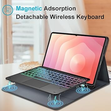 Touchpad Keyboard Case for Samsung Galaxy Tab S11 Ultra 14.6 Inch 2025 Tablet SM-X936B/SM-X930, 7 Color Rainbow Backlight Detachable Bluetooth Trackpad Keyboard Folio Cover with S Pen Holder