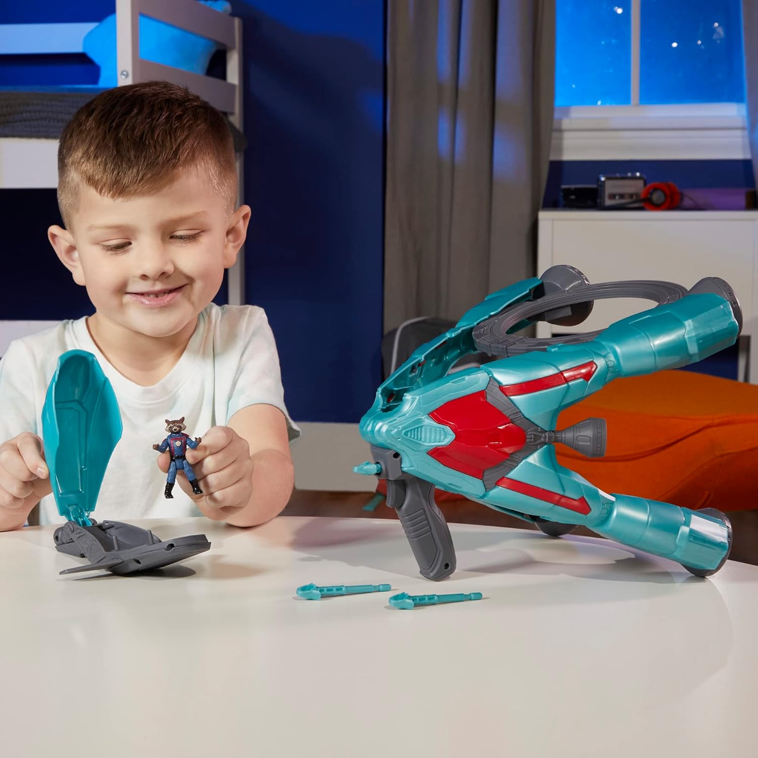 Hasbro Marvel Guardians of The Galaxy Vol.3 Galactic Spaceship,Rocket Action Figure with Vehicle and Blaster Accessory,Superhero Toys for Kids