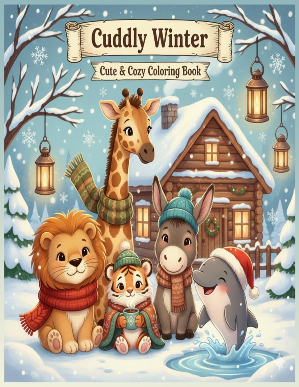 Cuddly Winter: A Cozy Coloring Book for Adults and Teens Featuring Super Cute Animals in Hygge Winter Moments for Relaxation: Cute Winter Animals Coloring Book for Kids