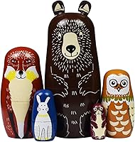 HYCLES Russian Nesting Dolls Matryoshka Wooden Stacking Set Handmade 5pc for Kids Gifts Birthday Christmas Decoration