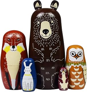 HYCLES Russian Nesting Dolls Matryoshka Wooden Stacking Set Handmade 5pc for Kids Gifts Birthday Christmas Decoration