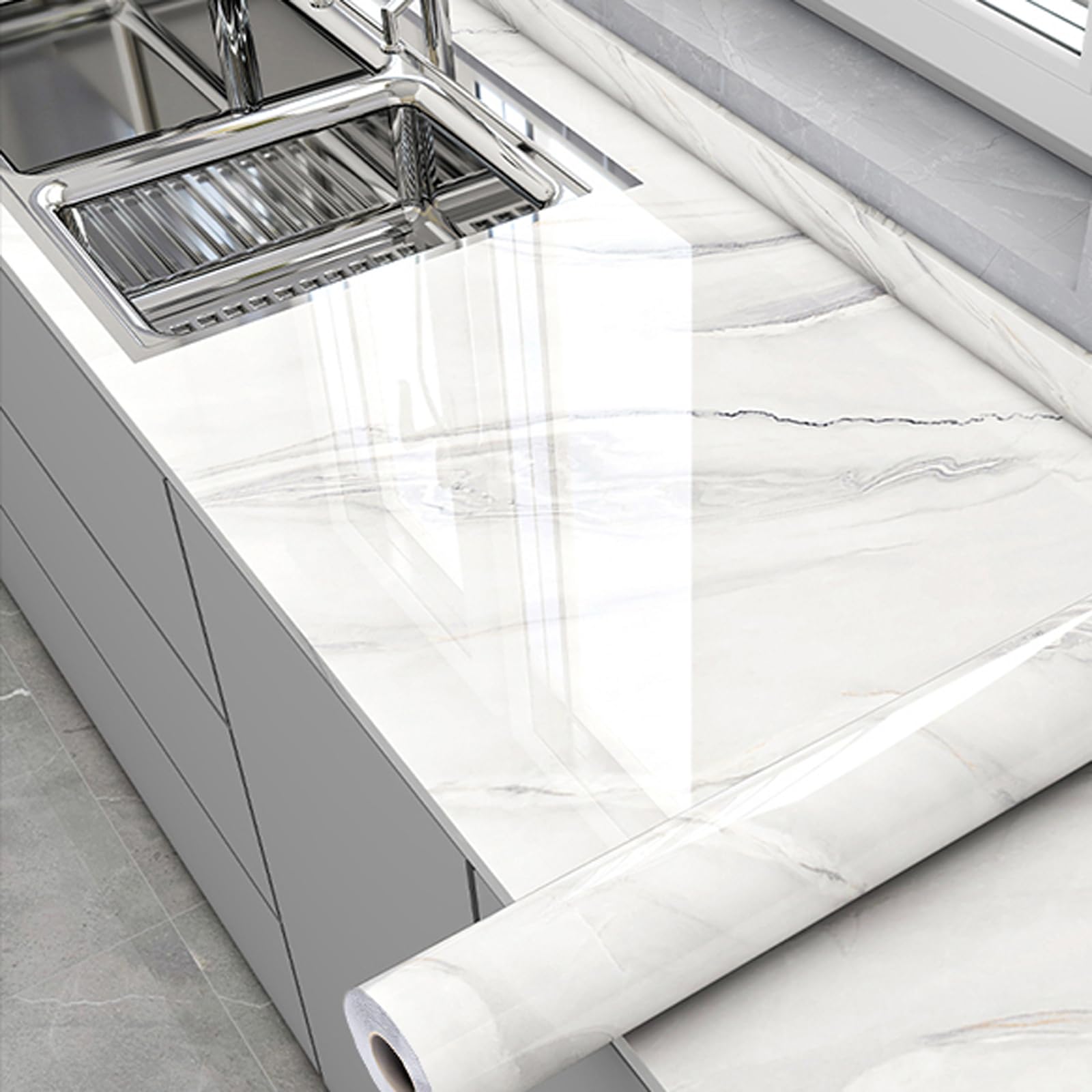FOELANNE Back Self Adhesive Wallpaper, Marble Contact Paper, Kitchen Counter Marble Wallpaper Multicolor Multiple Sizes(Style G,80cm*300cm)
