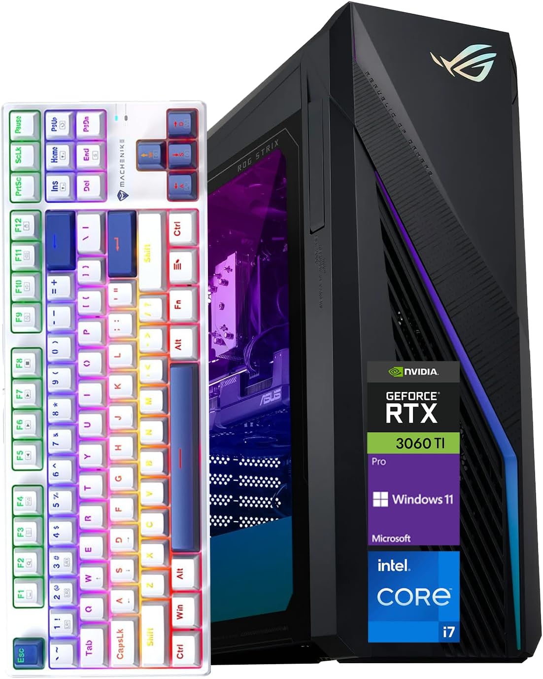 ASUS ROG Strix i7 RTX 4060 Ti Gaming Desktop, Intel i7-13700F, NVIDIA GeForce RTX 4060Ti, 32GB RAM, 2TB SSD, Wi-Fi 6, HDMI, Windows 11 Pro, Grey + with Machenike Mechanical Keyboard ASUS ROG Strix i7 RTX 4060 Ti Gaming Desktop, Intel i7-13700F, NVIDIA GeForce RTX 4060Ti, 32GB RAM, 2TB SSD, Wi-Fi 6, HDMI, Windows 11 Pro, Grey + with Machenike Mechanical Keyboard
