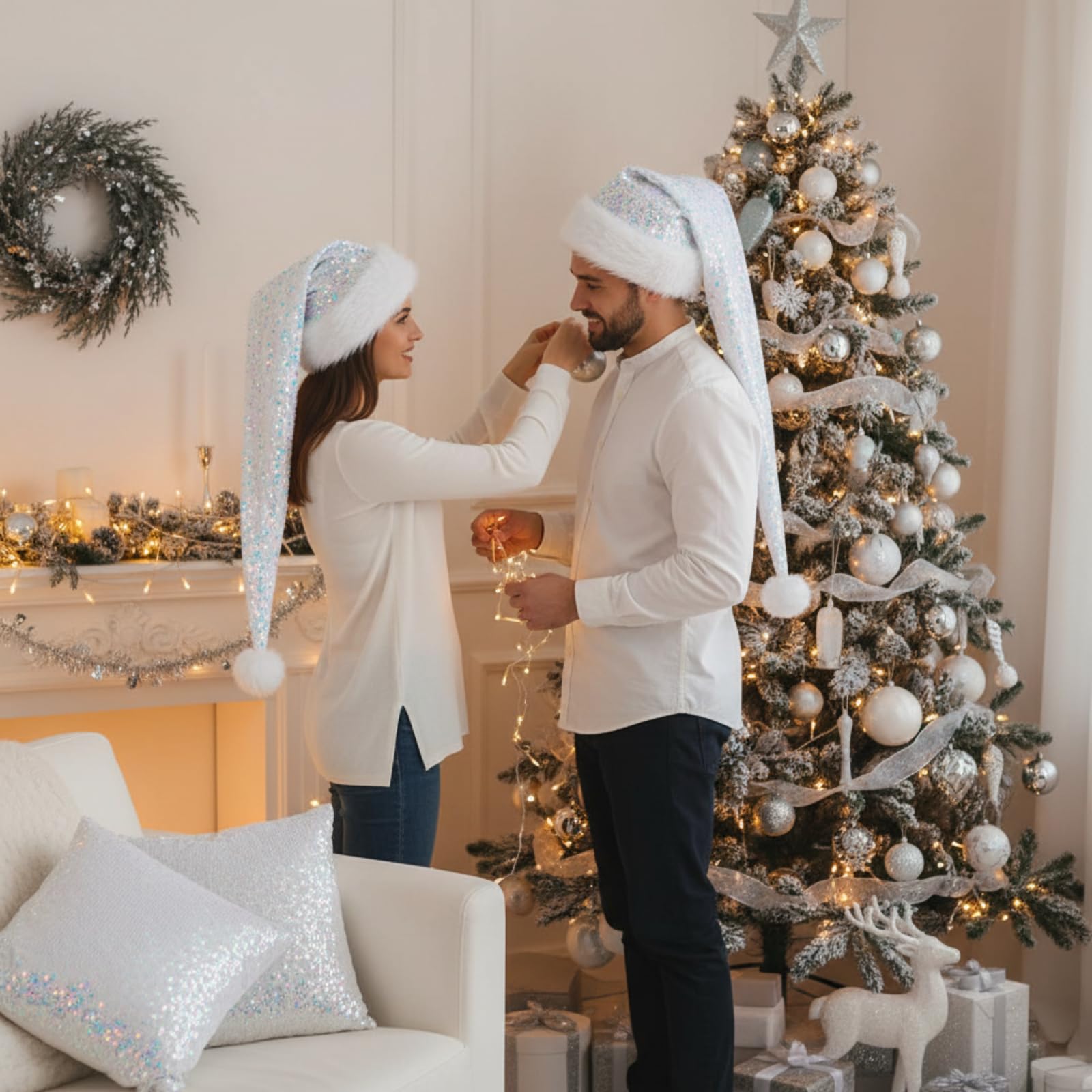 Glitopper 2 sombreros de Papá Noel con lentejuelas brillantes y pompón para adultos, mujeres y hombres, Navidad, Año Nuevo