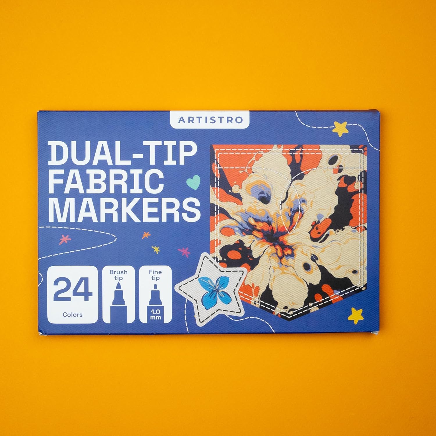 Artistro 24 pack Permanent dual-tip markers for fabric, pre-activated