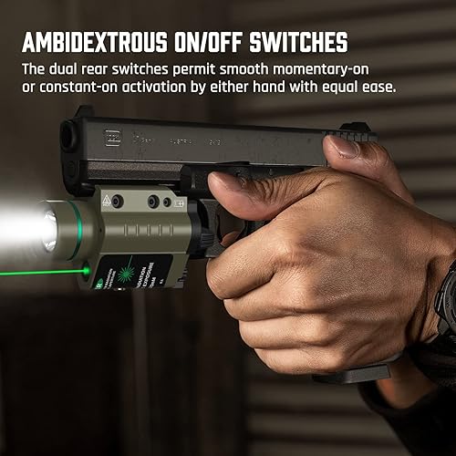 Miniatura 36 de Feyachi Linterna láser rojo/verde Combo 500 lúmenes luz táctica con montaje en carril Picatinny Negro -,Níquel,Arena
