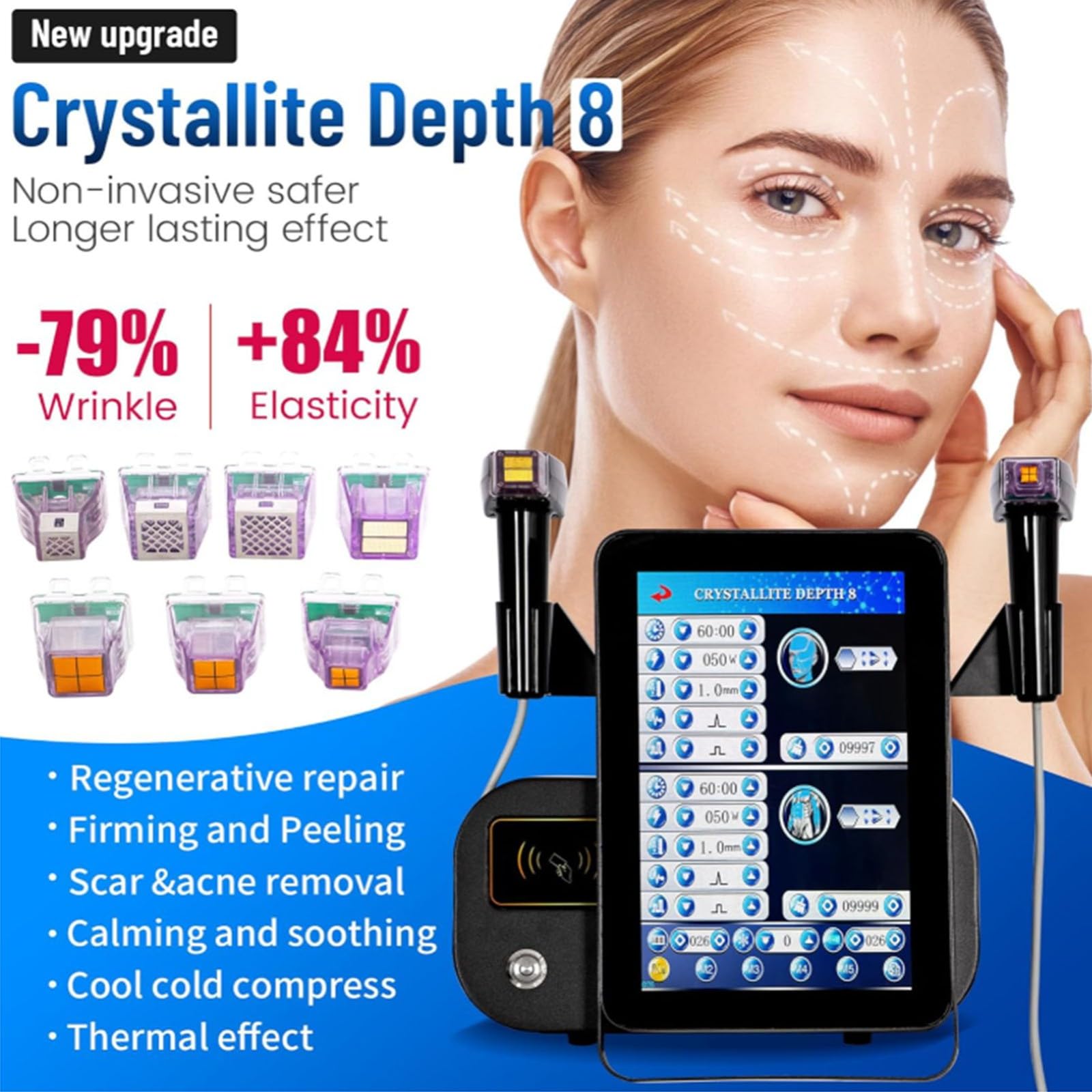 2 In 1 Macchina Bellezza Microaghi Rimozione Cicatrici Acne, Macchina Rassodamento Pelle Microaghi RF 8 Mm Profondità, Macchina RF Frazionata Smagliature Per Lifting Del Viso