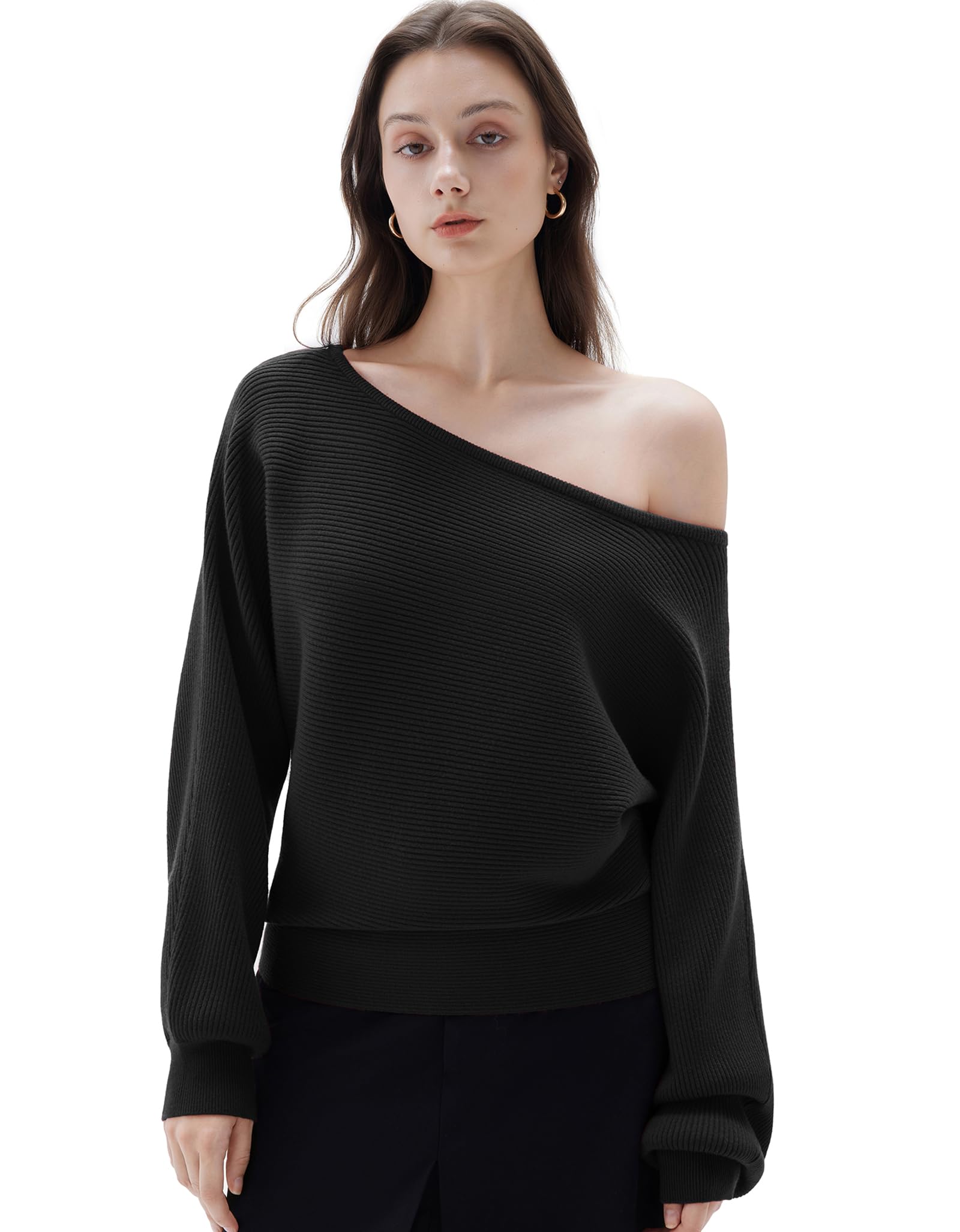 SUUKSESS Women Cashmere Blend Oversized Off Shoulder Pullover Sweaters Boat Neck Long Sleeve Knit Jumpers Tops