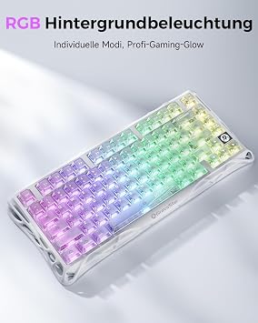 GravaStar Mercury K1 Lite 75% Gaming Keyboard Tri-Mode Wireless (2.4GHz/Bluetooth/Cable) Mechanical Hot Swap Gasket Keyboard Pre-Oiled Linear Switch RGB Lighting QWERTY - Crystal Aurora