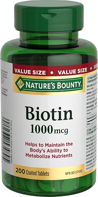 NATURE'S BOUNTY Biotine, 1000 mcg, Aide à Métaboliser les Nutriments, Taille Économique, Comprimés Enrobés, 72.2 g