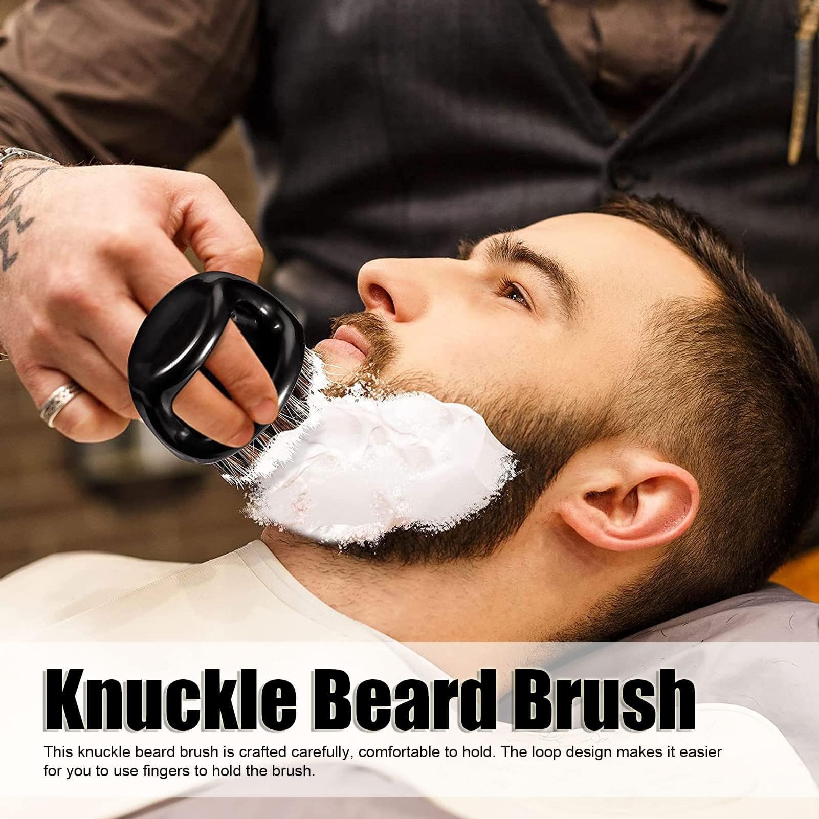 4Pcs Knuckle Beard Brush for Men Mustache Knuckle Brush Face and Neck Brushes Boar Bristle Sweep Barber Beard and Mustache Grooming Tool for Styling and Sweeping - Image 2