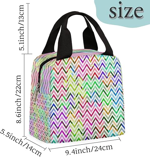 Miniatura 3 de Chevrons - Lonchera geométrica para mujer, bolsa de almuerzo aislada, colorida bolsa de almuerzo, bolsa de almuerzo reutilizable, bolsa de almuerzo