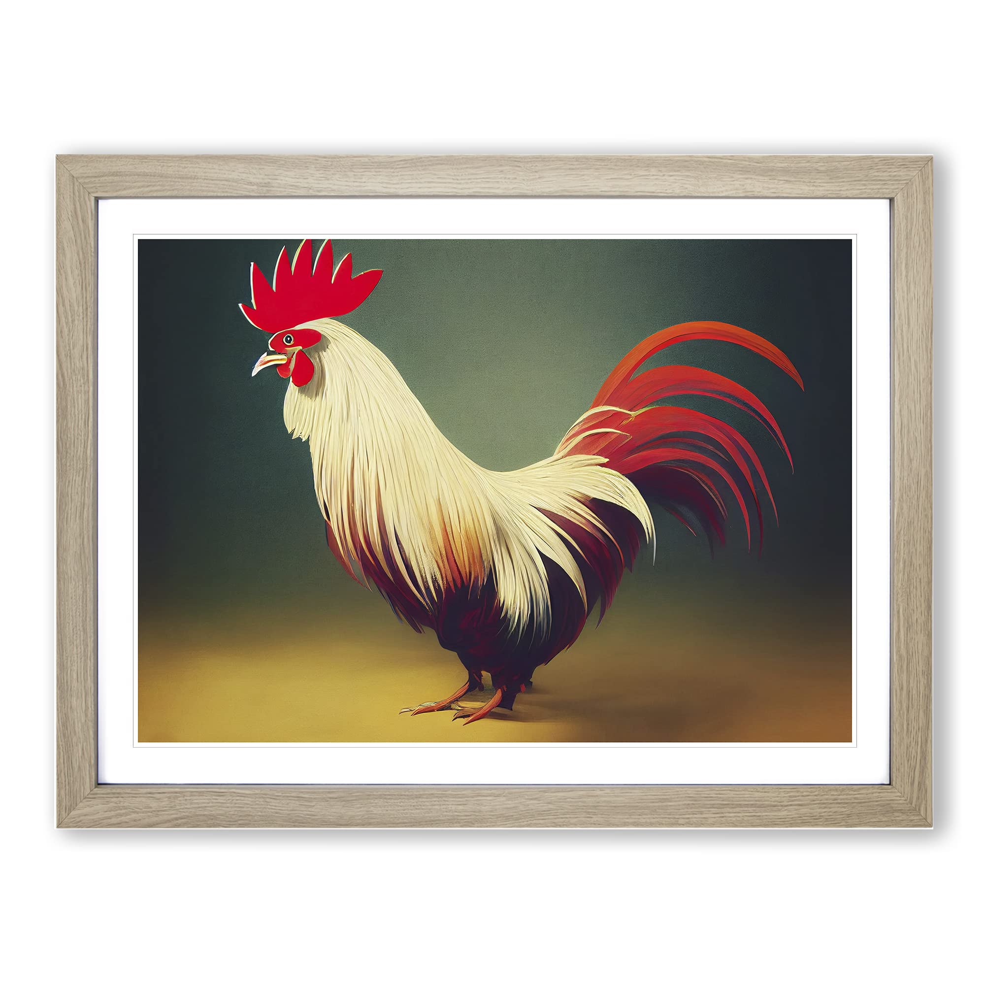 Euphoric Rooster Framed Print, Oak, A3 (46 x 34 cm)