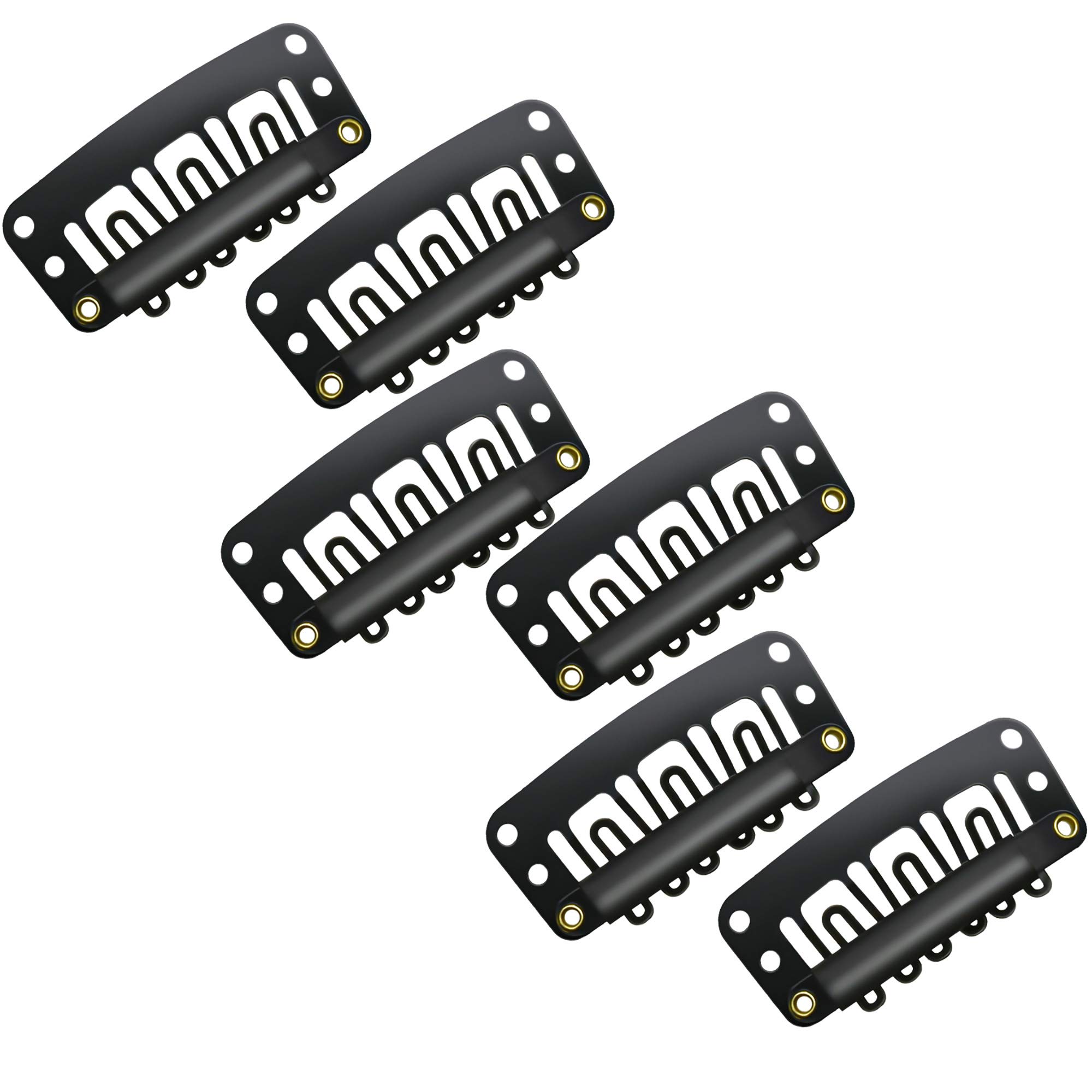 100 clips a presión para pelucas, extensiones de cabello y bricolaje, clips de metal en forma de U de 1.260 in con goma suave, acero inoxidable, 6 dientes, para mujeres, 4 colores (negro) 8