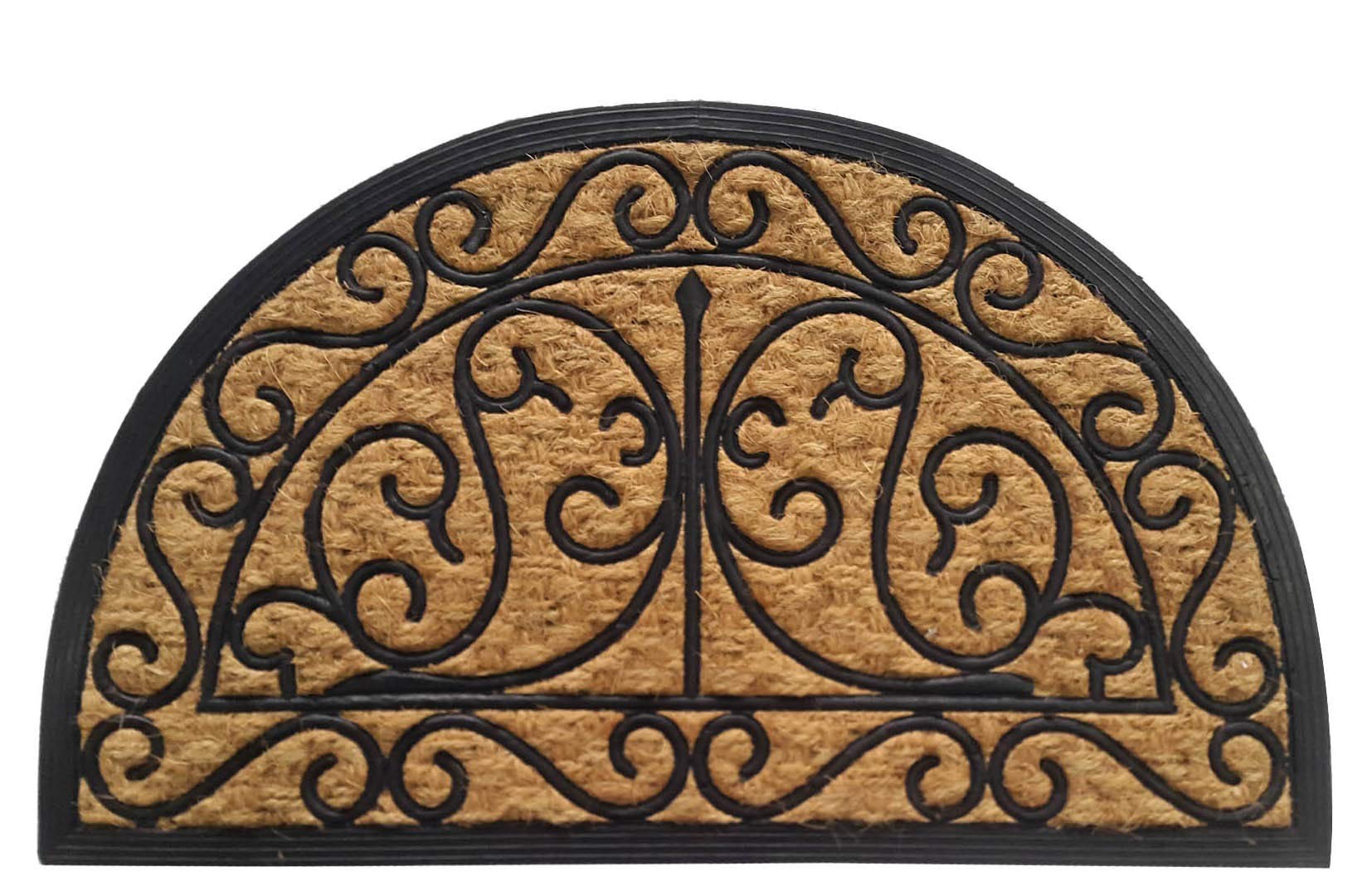 EHC Natural Half Moon Coir & Rubber Backed Door Mat for Indoor and Outdoor, Non-Slip, Dirt Trapper, Durable Rubber Mat, for Front Door, Hallways, Entrance, 45 x 75cm