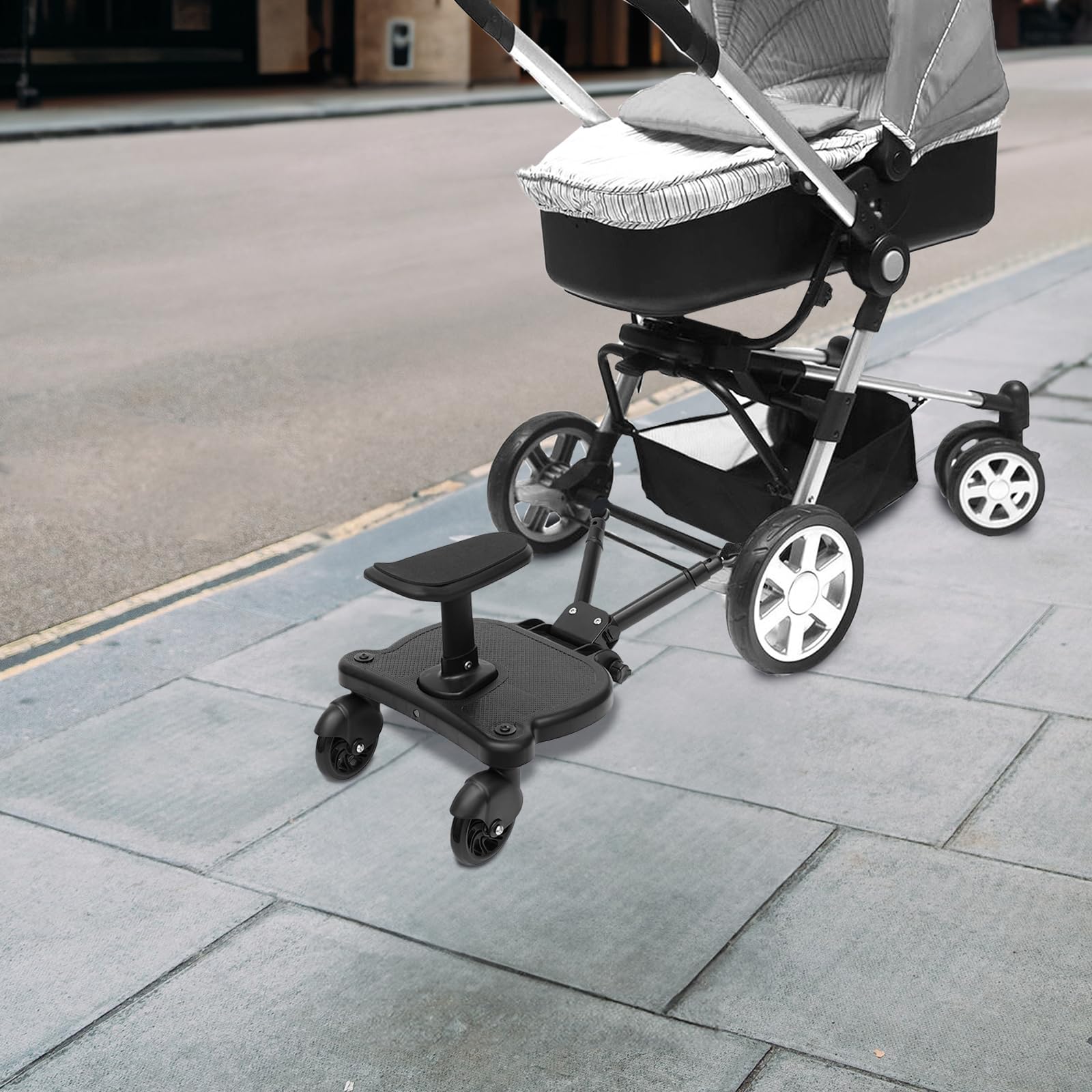 Silla de paseo con asiento de hasta 25 kg, universal para 3 – 7 años de edad, ruedas giratorias 360°