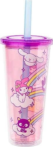 Miniatura 2 de Silver Buffalo Sanrio Hello Kitty and Friends - Vaso de plástico Boba con tapa y popote con Hello Kitty, Cinnamorroll, Kuromi, My Melody, Badtz