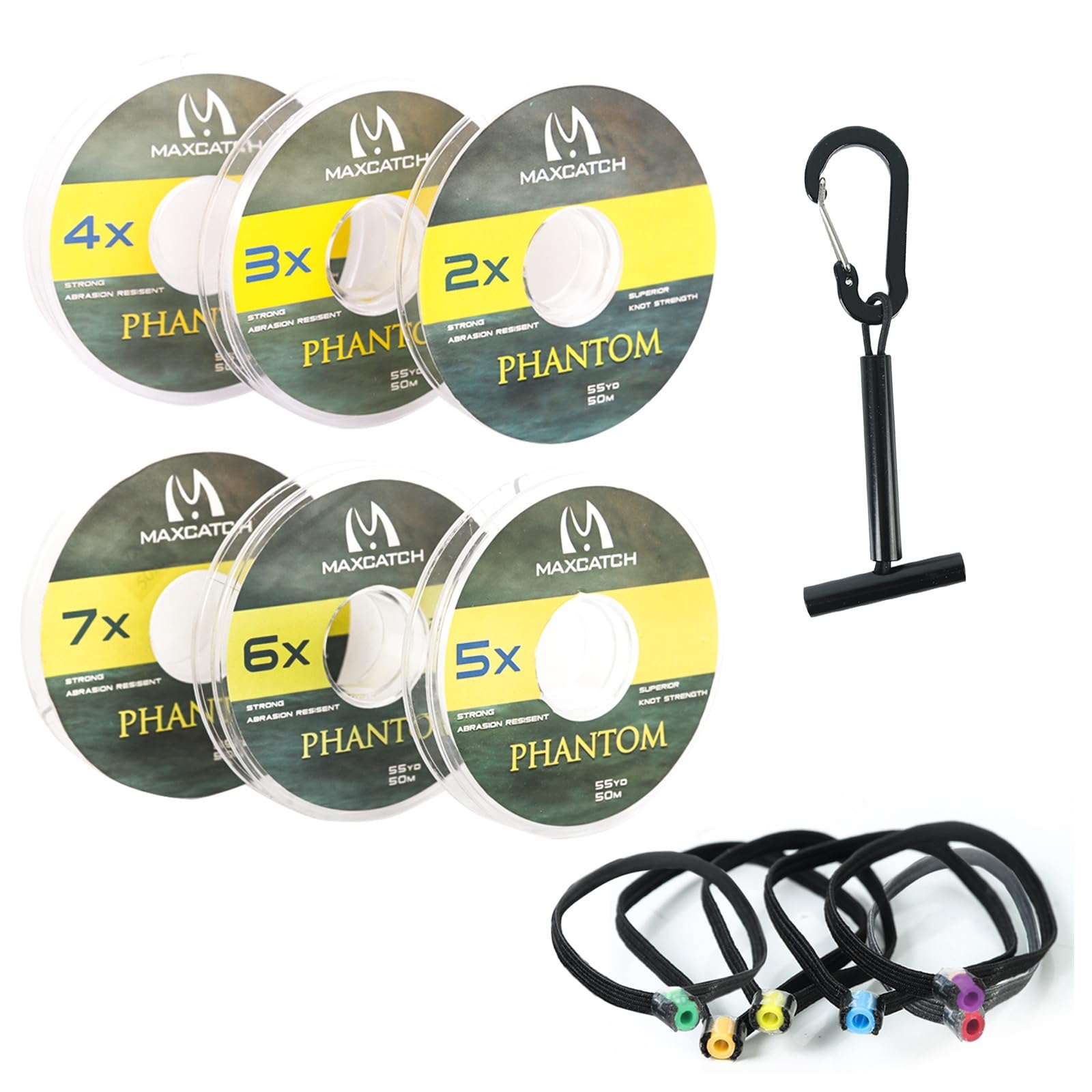 M MAXIMUMCATCH Maxcatch Fly Fishing Tippet Line Material with Tippet Line Holder & Tender, Clear, 55Yds, 4PCS/6PCS