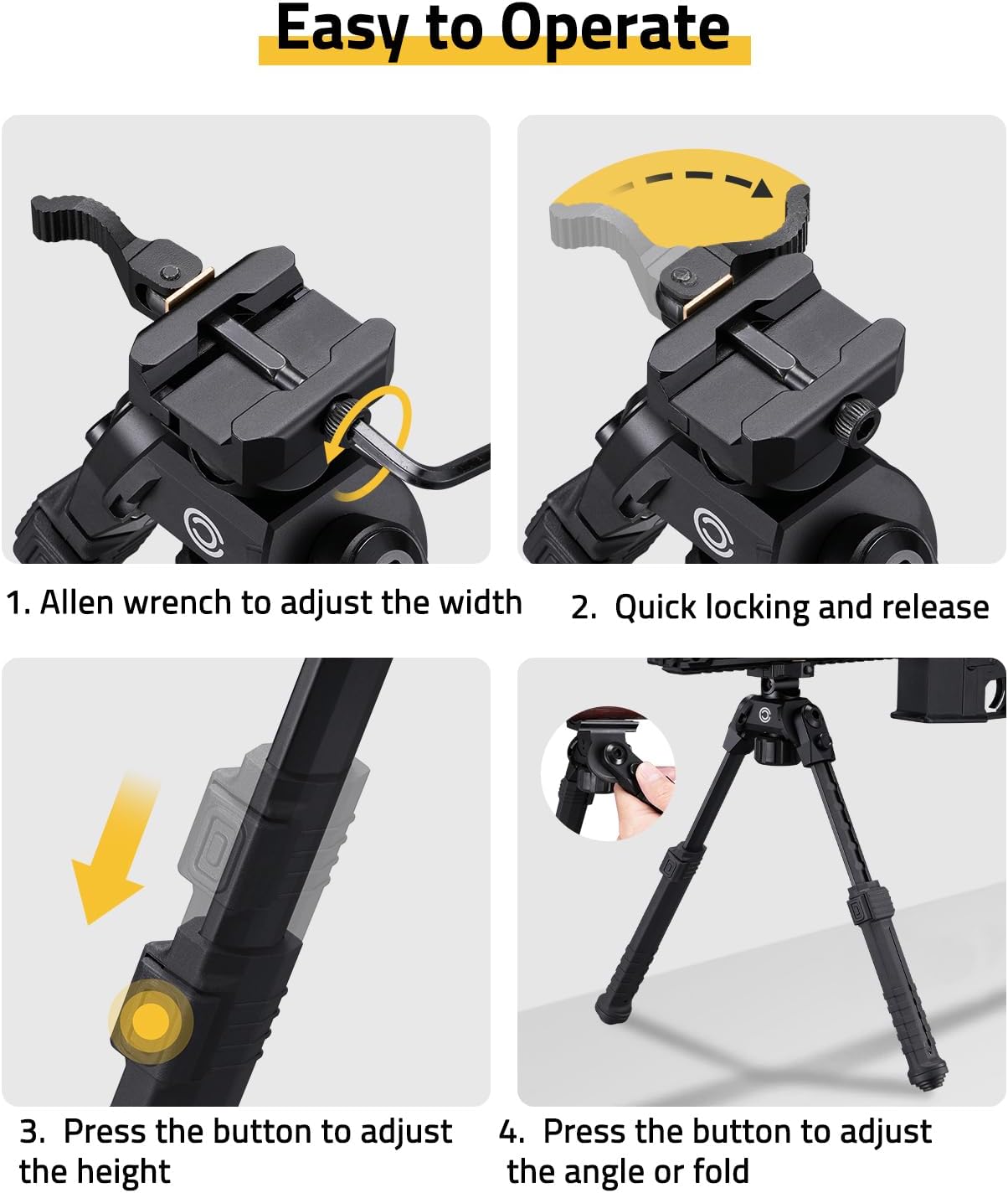 CVLIFE Rifle Bipod Quick Release Picatinny Bipod 360 Degree Swivel Adjustable Height Made of Lightweight High-Strength Polymer and Aluminum for Shooting and Hunting
