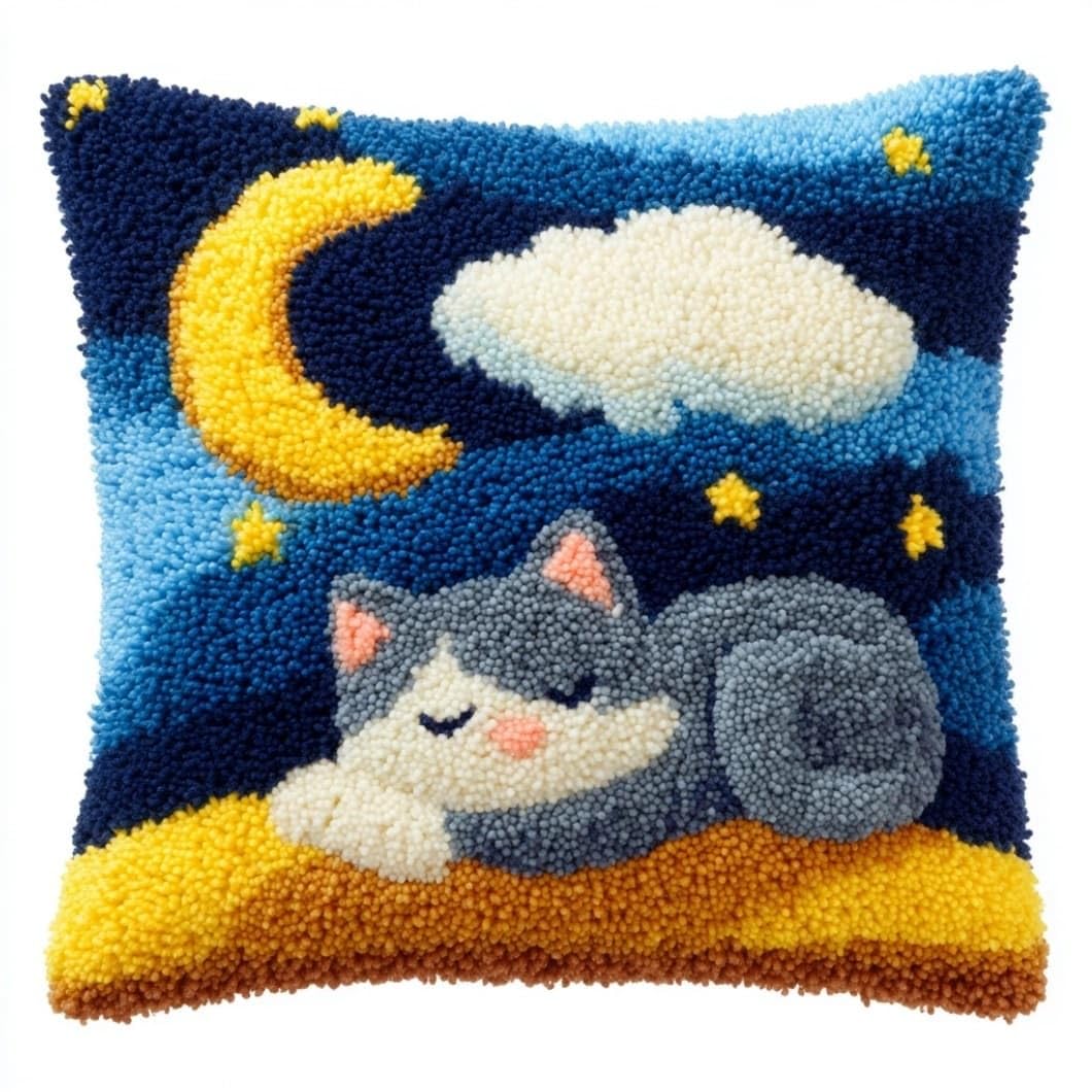Axiangzik D Latch Hook Iy Pillow Kit,Animal Cat Cushion Cover 43X43cm