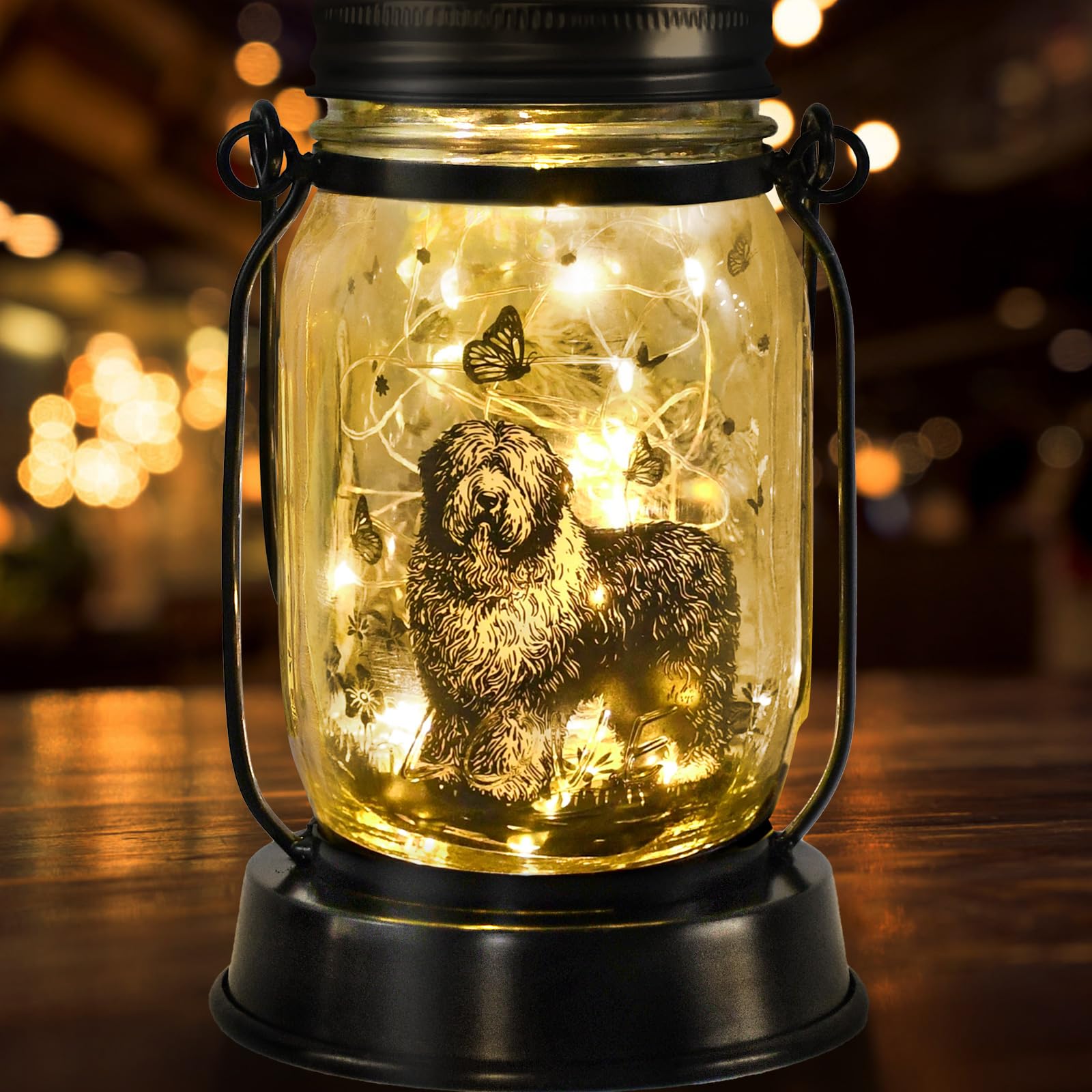 Old English Sheepdog Gifts for Women/Men, Pet Solar Lanterns Old English Sheepdog Lover Lantern Pet Loss Dog Memorial Lights Solar Garden Decoration for Yard,Patio,Torches Lights