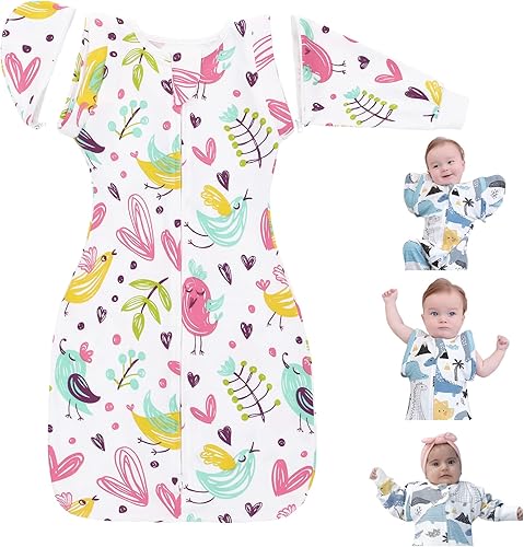 Nearkoi Saco de transición para bebé, saco de dormir para bebé con brazos hacia arriba, manga larga extraíble, o sin mangas, 100% algodón, saco de