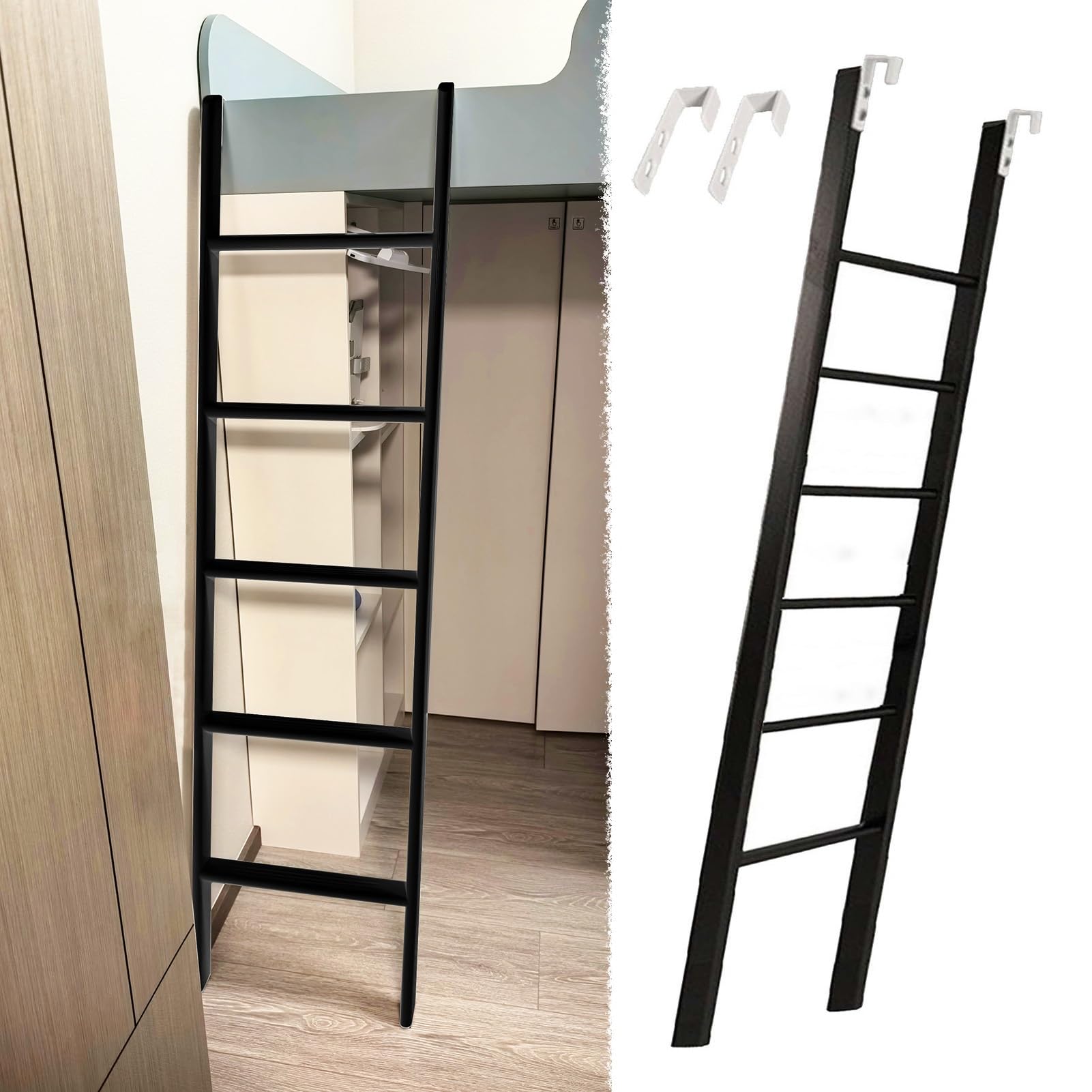 Black Bunk Bed Ladder Adjustable 4569" Camper Ladder for Top Bunk HeavyDuty Bed Ladder Safe & Sturdy Design for Kids & Adults Perfect for Bunk Beds