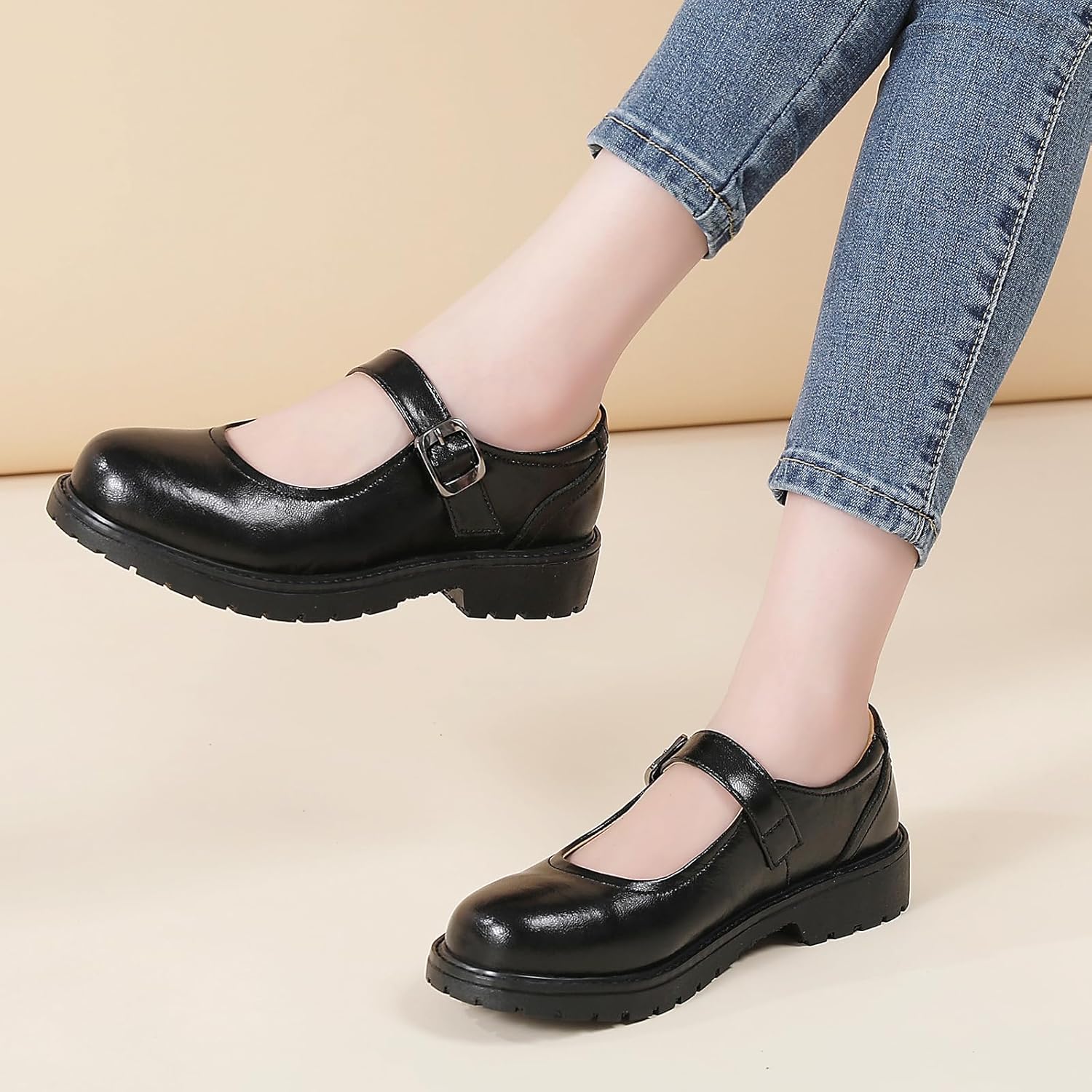 Mary Jane Shoes Women Mary Janes for Women's Flats Non Slip Maryjane Oxford Cute School Ladies Dress Casual Comfortable Work Shoes - Image 3