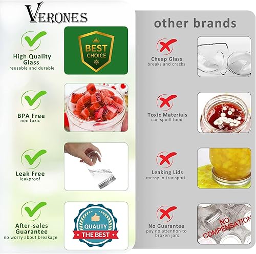 Miniatura 5 de VERONES Mason Jars 12 OZ, 15 pcs Canning Jars Jelly Jars With Regular Lids, Ideal for Jam, Honey, Wedding Favors, Shower Favors