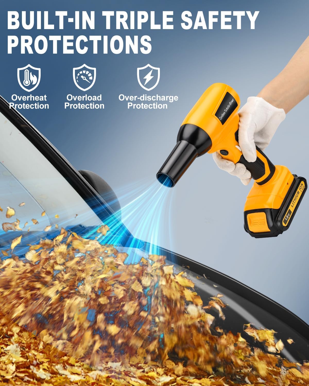 Taingwei Cordless Leaf Blower for Dewalt 20V Battery - High-Speed, Brushless Motor, 130,000 RPM, Lightweight Handheld Design for Leaves,Dust,Snow,Lawn Care,Patio Cleaning(Battery Not Included)