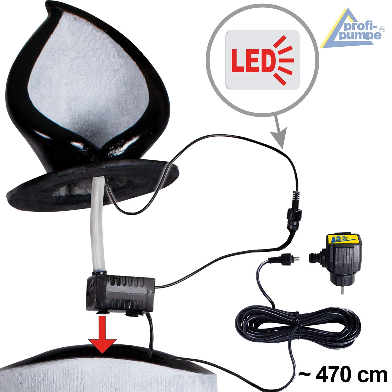 Zimmerbrunnen Gartenbrunnen Brunnen Zierbrunnen Springbrunnen Brunnen Wasser-Kerze mit LED-Licht - 230V Wasserfall Wasserspiel für Garten, Gartenteich, Terrasse, Balkon Sehr Dekorativ
