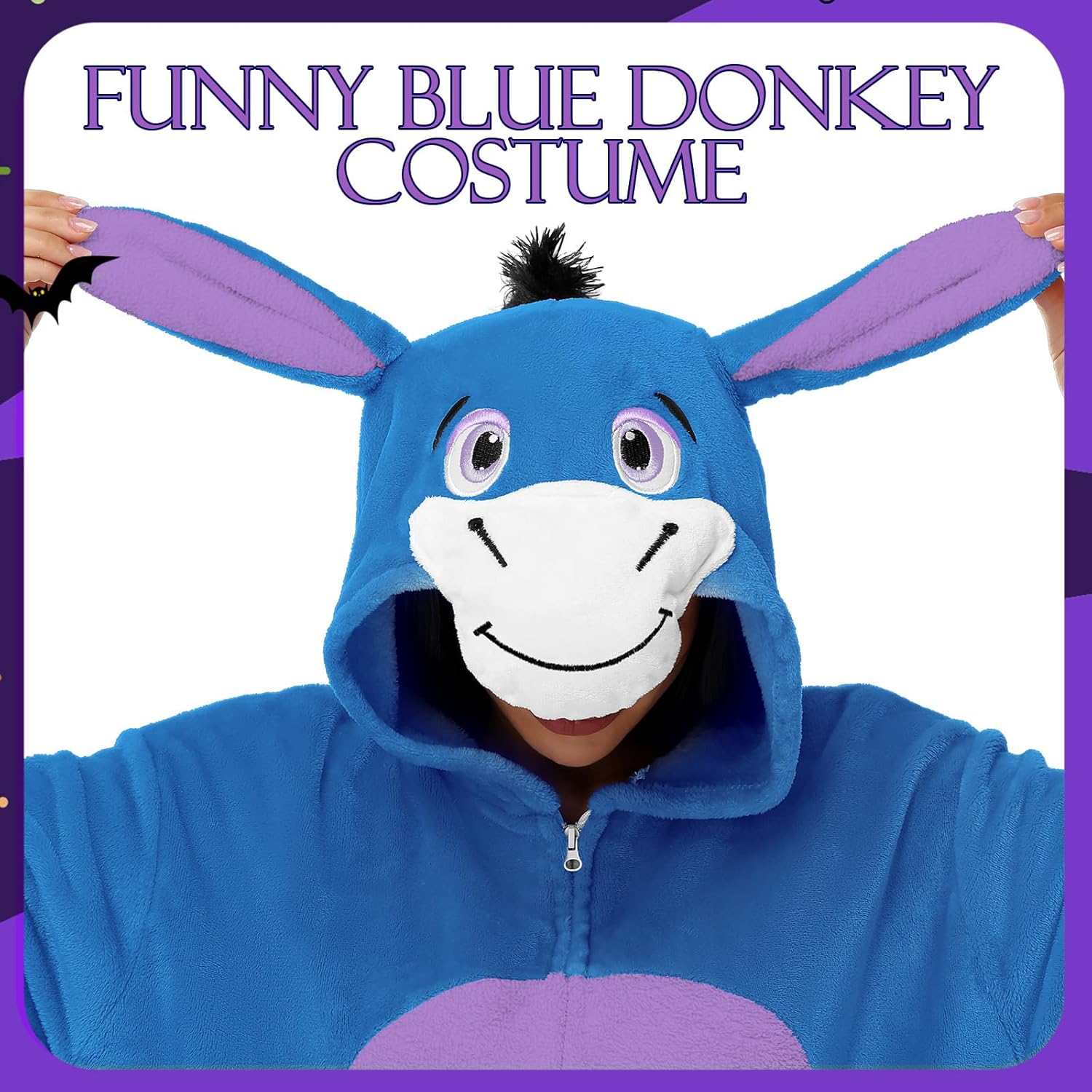 Donkey Onesie Costume Unisex Adult - Grey Hooded Animal Outfit for Halloween, Cosplay, Costume Party - Image 2