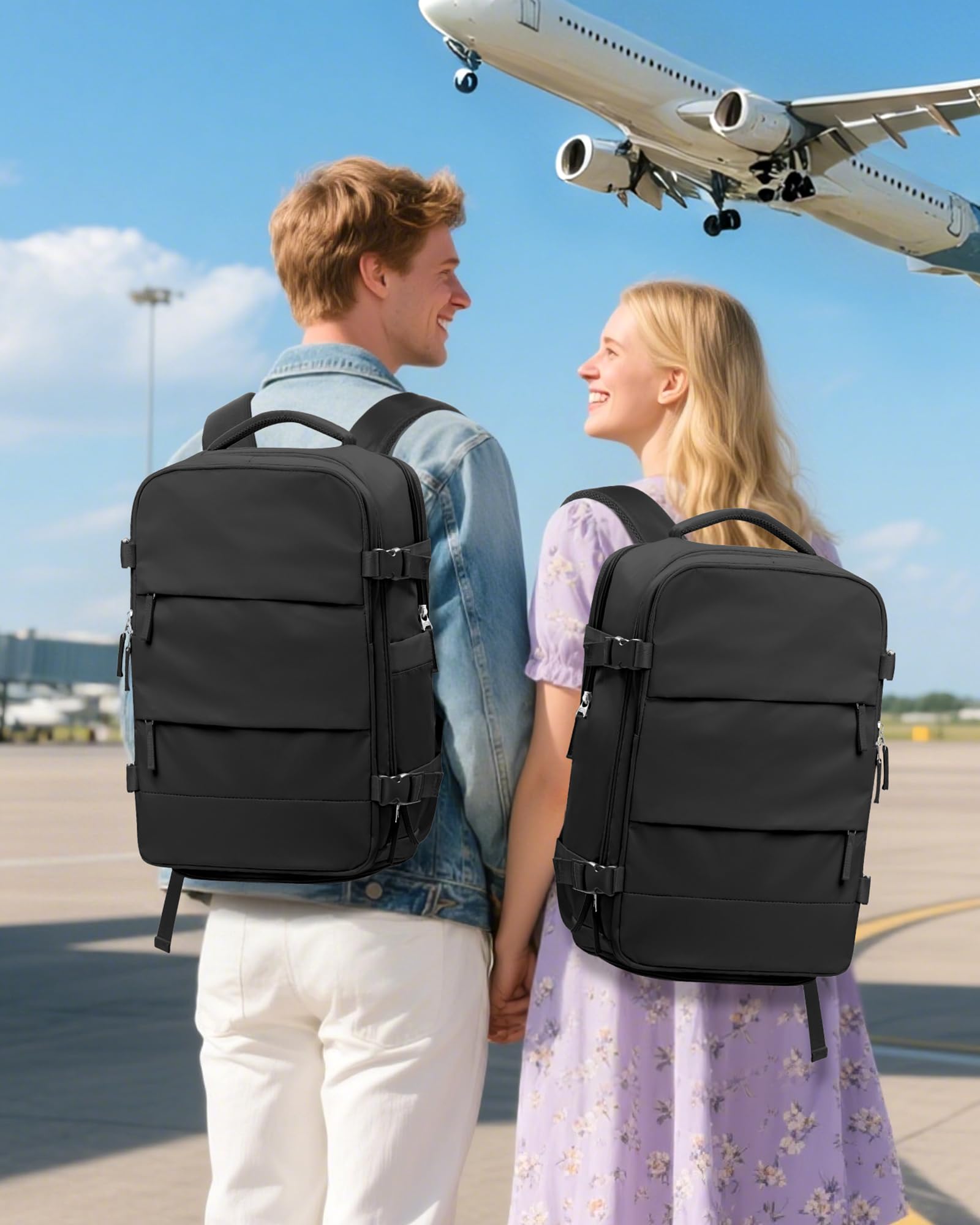 SZLX Zaino Ryanair 40x30x20 Sottovuoto con Pompa Zaino Ryanair 40x20x25 Donna Zaino da Viaggio Wizzair Bagaglio a Mano Uomo per Laptop da 14 Pollici Borse da Cabina 45x36x20 Easyjet con Porta Scarpe