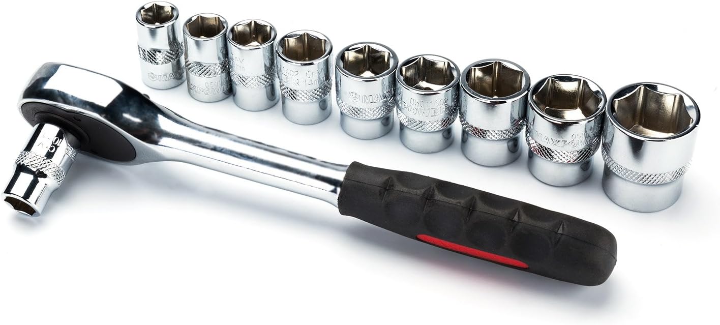 Bіg Sаlе MAXPOWER 11-Piece 3/8 Ratcheting Socket Wrench Set Quick Release Reversible Ratchet Handle and Swappable Spanners Sockets with Hanging Rack