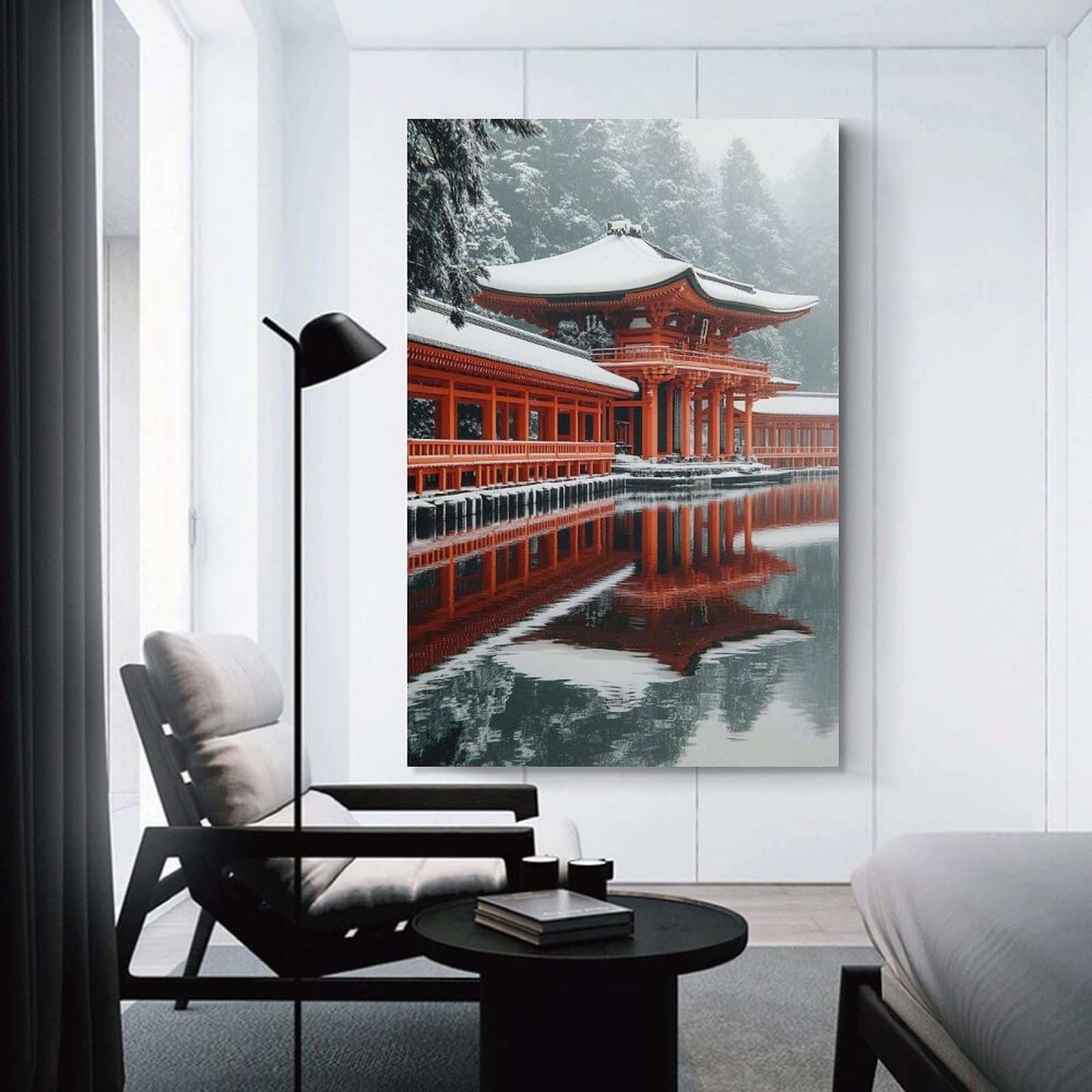 Junmoney Japanese Temple in Winter Wall Picture Print 24x36inch(60x90cm), for Lounge Decor, Offices Or Entryway Styling, Versatile Wall Decor for Many Rooms